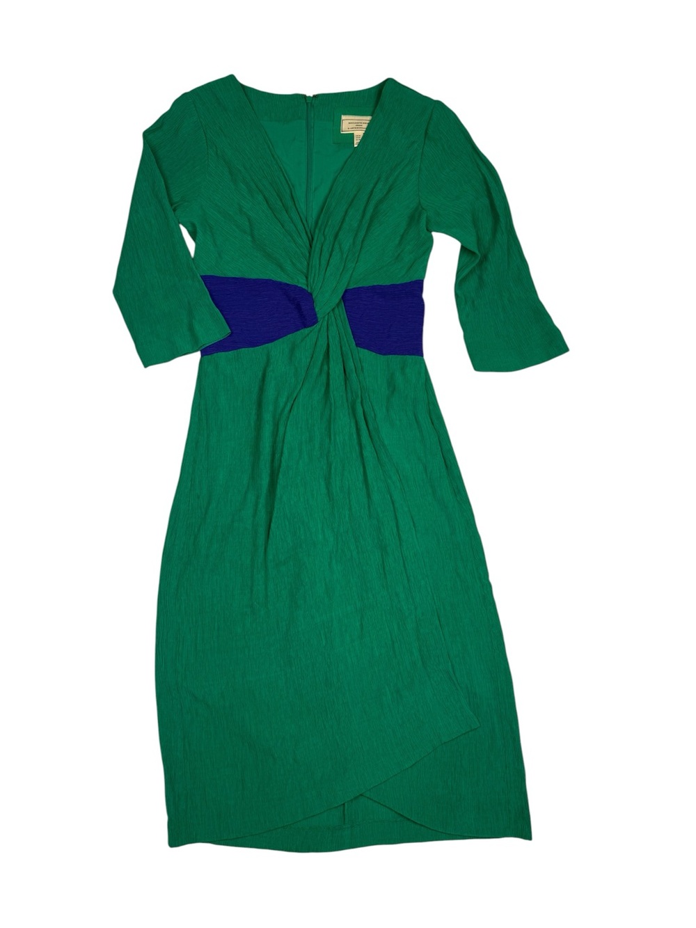 Anthropologie Moulinette Soeurs Emerald Green Midi Dress with Navy Twist Waist